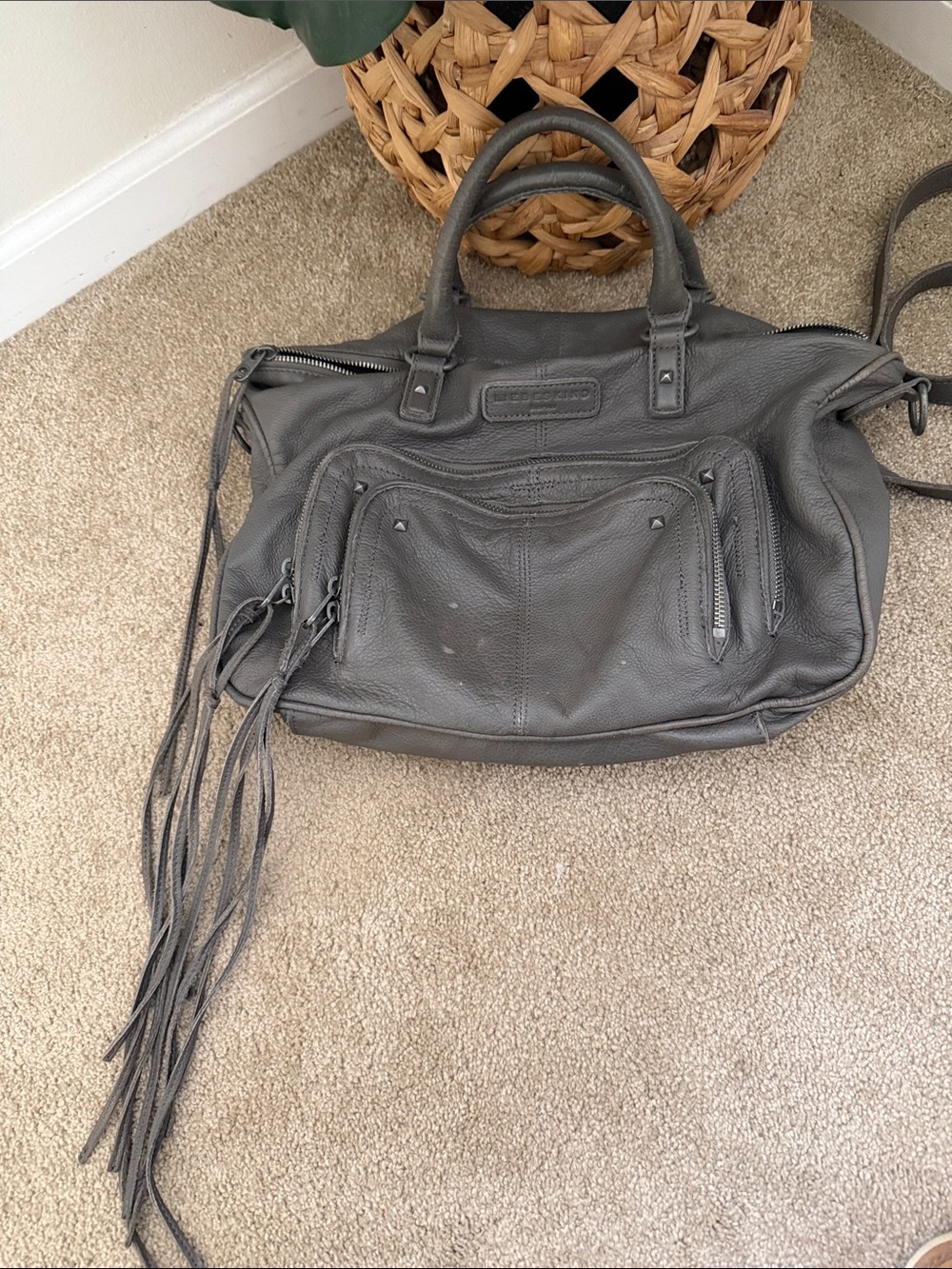 Liebeskind Gray Leather Fringe Shoulder Bag